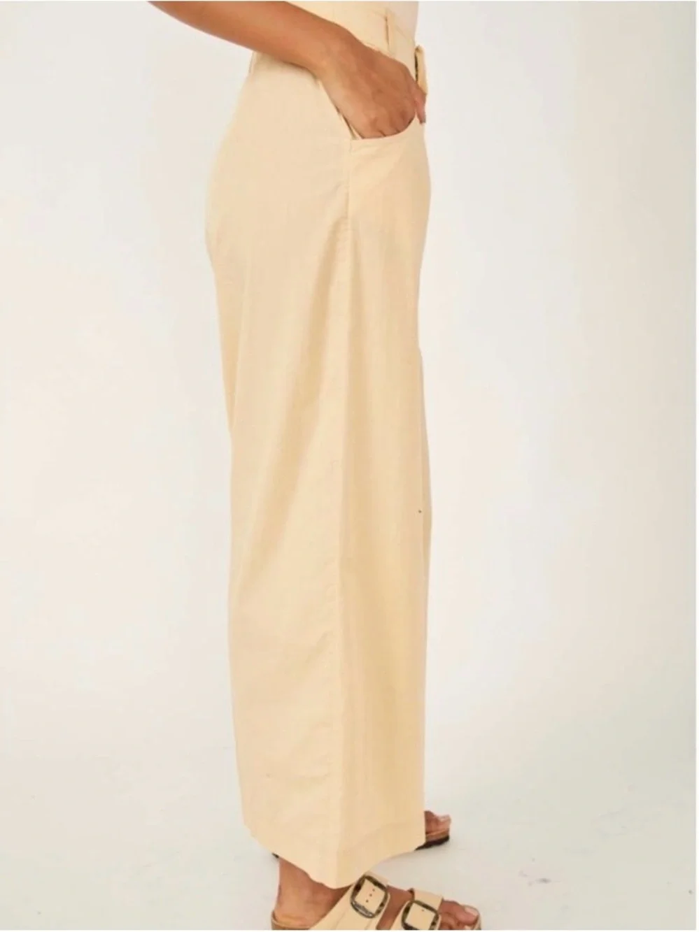 Free People Menorca Crop Wide Leg Cotton Pants Size 12 Pale Yellow